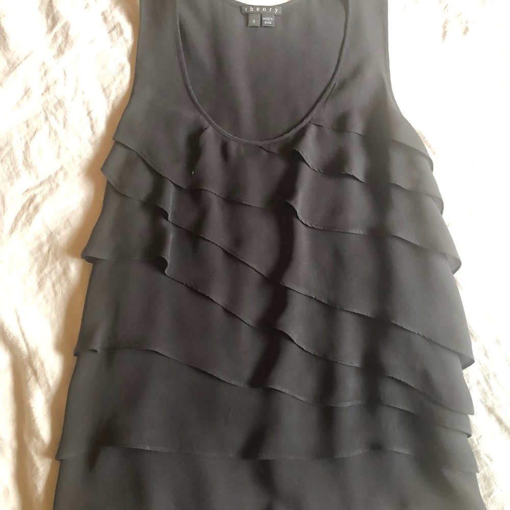 Theory Silk Sleeveless Ruffle Top